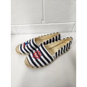 Talbots Women's Navy & White Striped Nautical Flat Espadrilles, Size 9, Sailboat